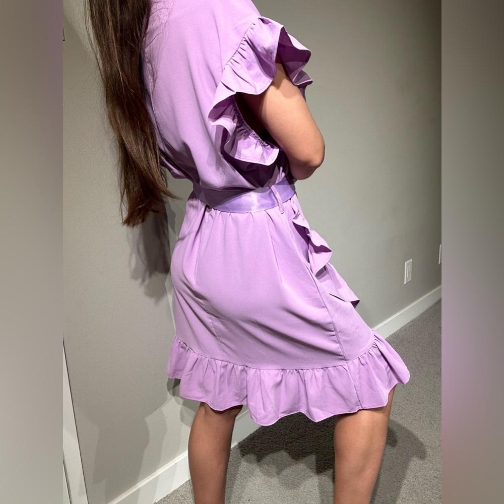 Lavender Ruffle Dress with Bow - Picture 3 of 4